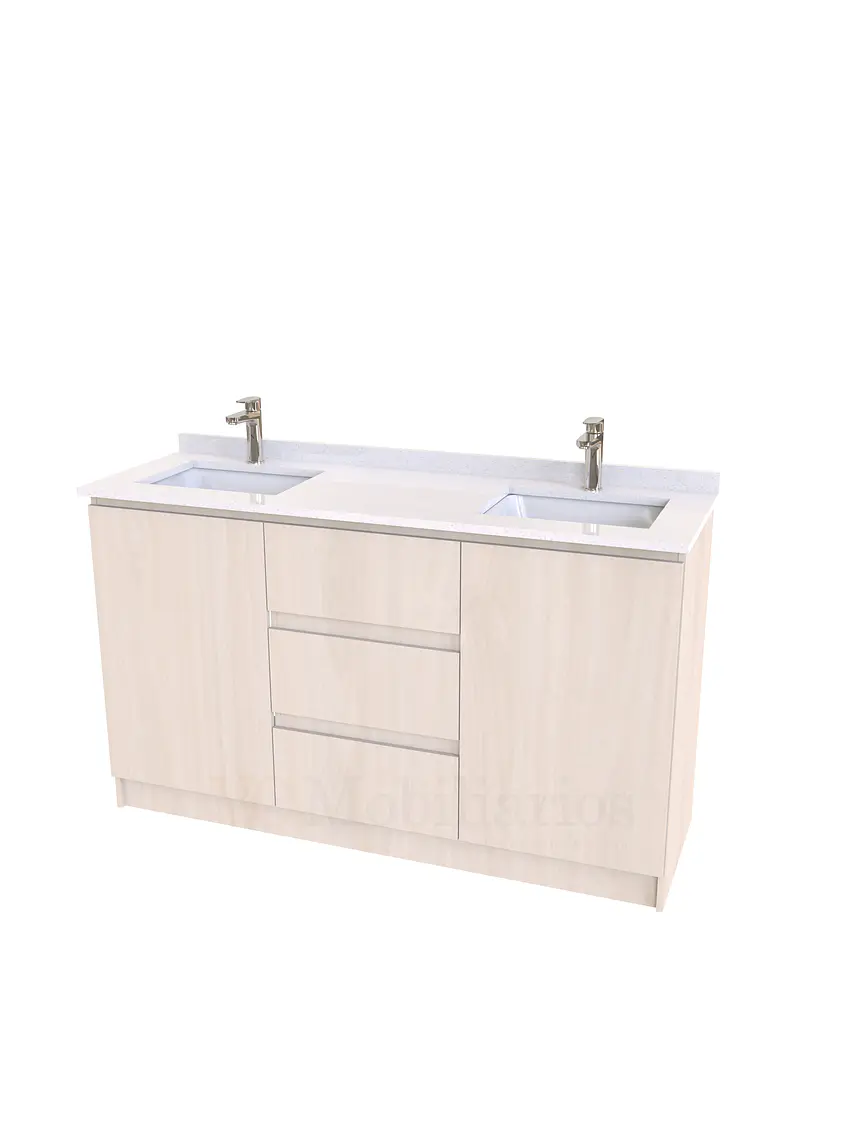 Mueble vanitorio Doble al piso con cubierta de cuarzo  de 150 cm /  M2-1534 -D / Nougat 1