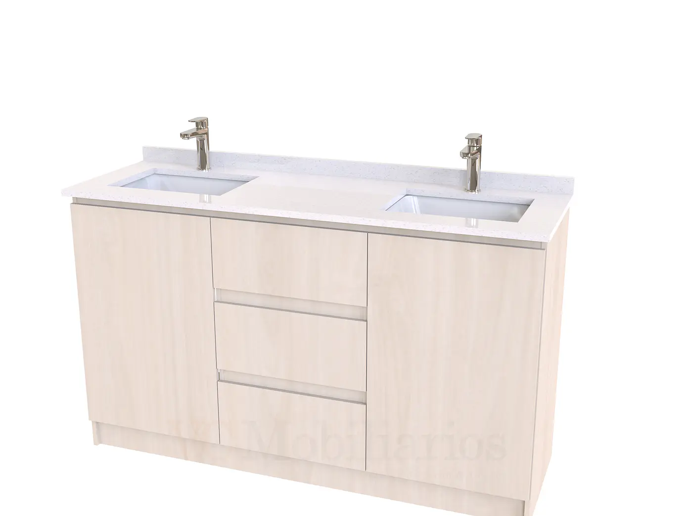Mueble vanitorio Doble al piso con cubierta de cuarzo  de 150 cm /  M2-1534 -D / Nougat 1
