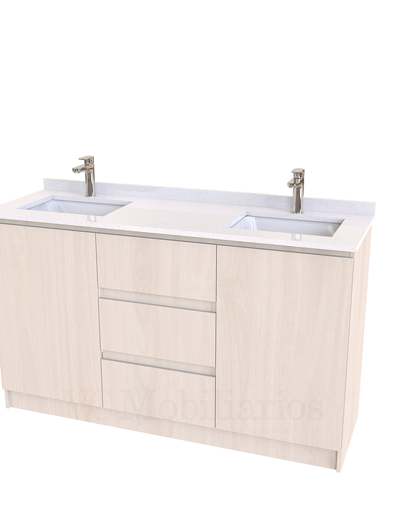 Mueble vanitorio Doble al piso con cubierta de cuarzo  de 150 cm /  M2-1534 -D / Nougat 1