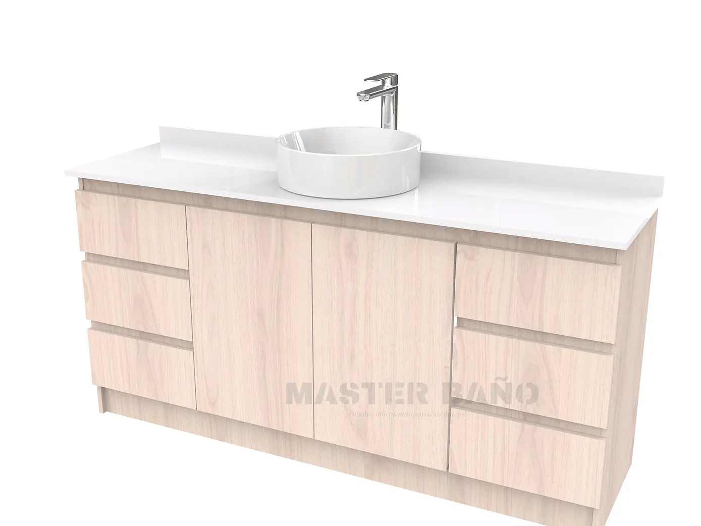 Mueble Vanitorio al piso para lavamanos sobreponer simple de 200 cm M2-2030-SPA / Nougat 1