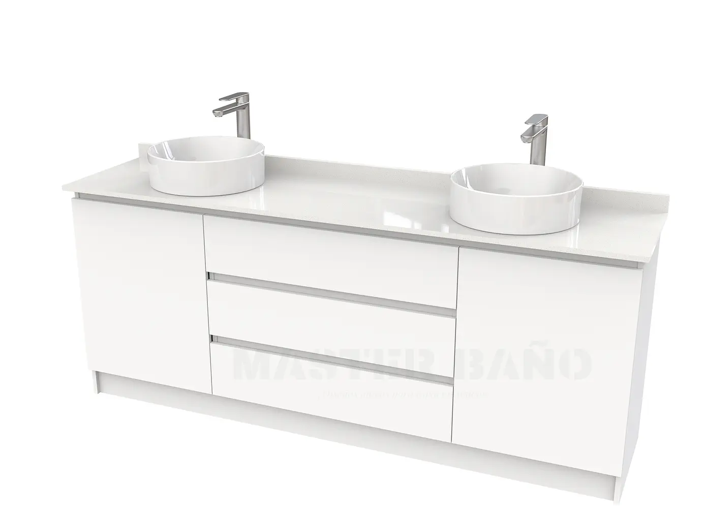 Mueble vanitorio al piso doble para lavamanos de sobreponer de 180cm /  M2-1838-DP / Blanco 1
