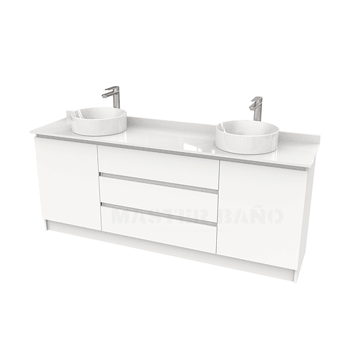 Mueble vanitorio al piso doble para lavamanos de sobreponer de 180cm /  M2-1838-DP / Blanco