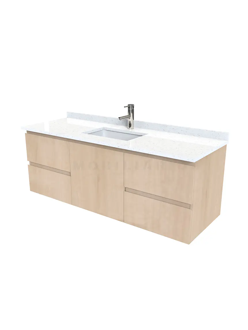 Mueble vanitorio aereo de 140 cm con cubierta de cuarzo / M2-1438-A / Rustico 1