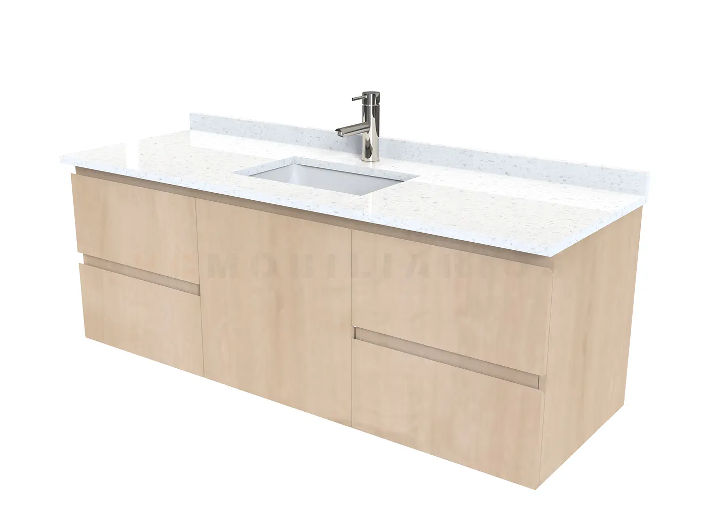 Mueble vanitorio aereo de 140 cm con cubierta de cuarzo / M2-1438-A / Rustico 1