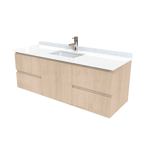 Mueble vanitorio aereo de 140 cm con cubierta de cuarzo / M2-1438-A / Rustico