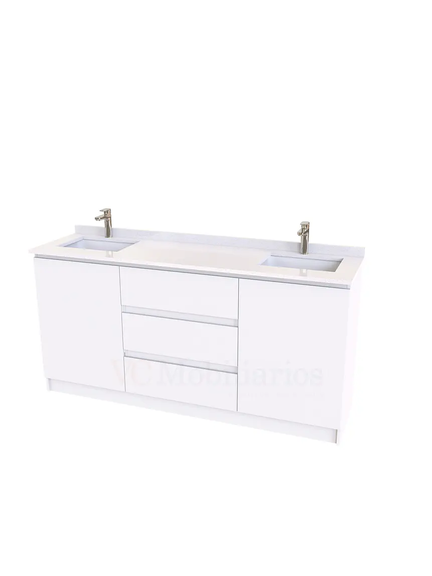 Mueble vanitorio Doble al piso con cubierta de cuarzo  de 160 cm /  M2-1634 -D / Blanco 1