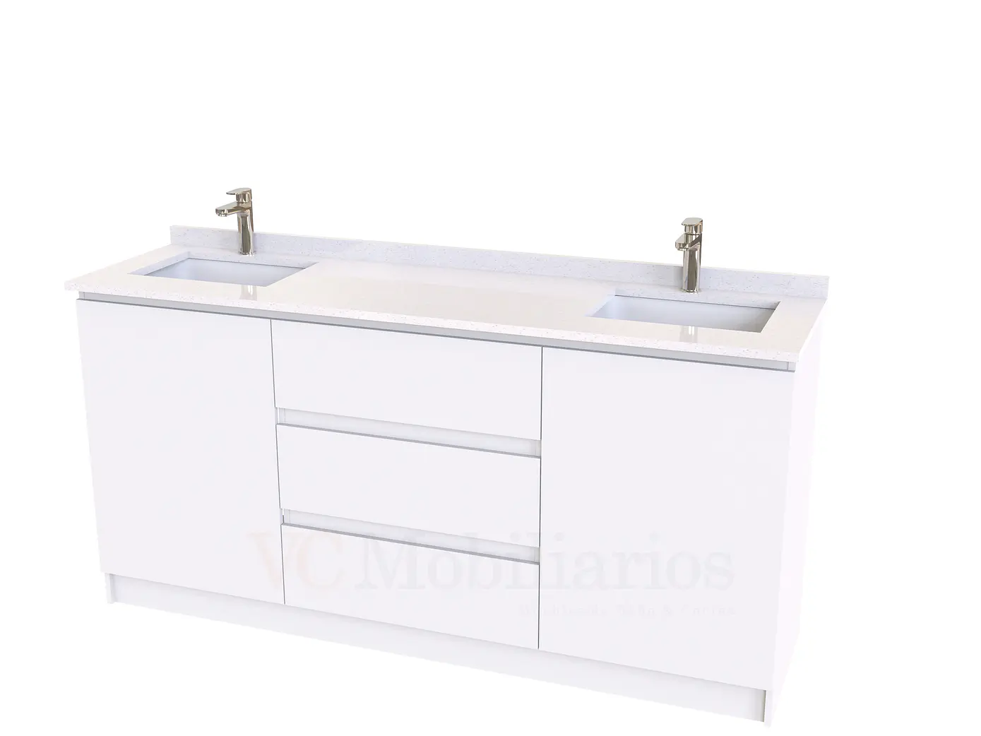 Mueble vanitorio Doble al piso con cubierta de cuarzo  de 160 cm /  M2-1634 -D / Blanco 1