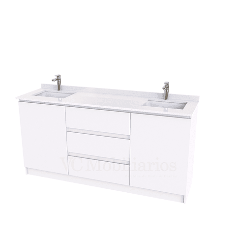 Mueble vanitorio Doble al piso con cubierta de cuarzo  de 160 cm /  M2-1634 -D / Blanco