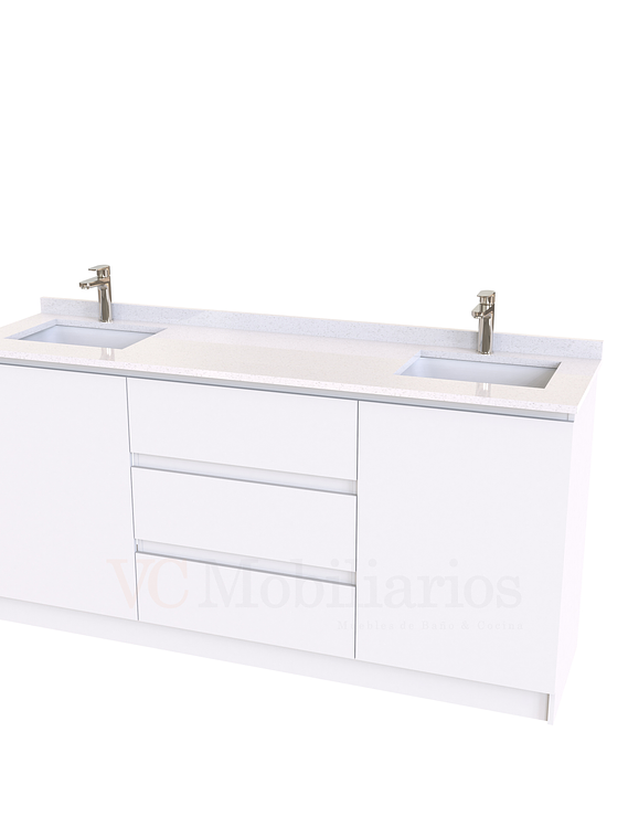 Mueble vanitorio Doble al piso con cubierta de cuarzo  de 160 cm /  M2-1634 -D / Blanco 1