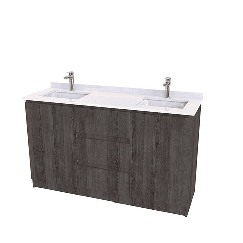 Mueble vanitorio Doble al piso con cubierta de cuarzo  de 150 cm /  M2-1534 -D / Espresso