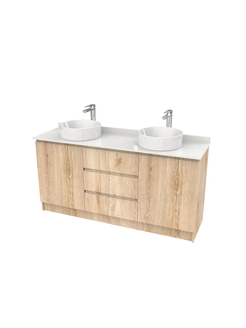 Mueble vanitorio al piso doble para lavamanos de sobreponer de 140cm /  M2-1438-DP / Cava 1