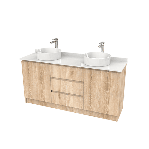 Mueble vanitorio al piso doble para lavamanos de sobreponer de 140cm /  M2-1438-DP / Cava