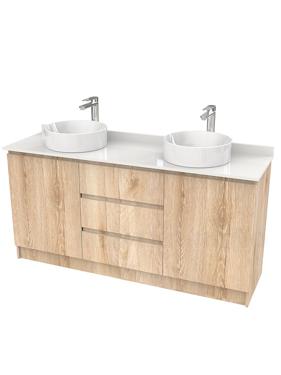 Mueble vanitorio al piso doble para lavamanos de sobreponer de 140cm /  M2-1438-DP / Cava 1