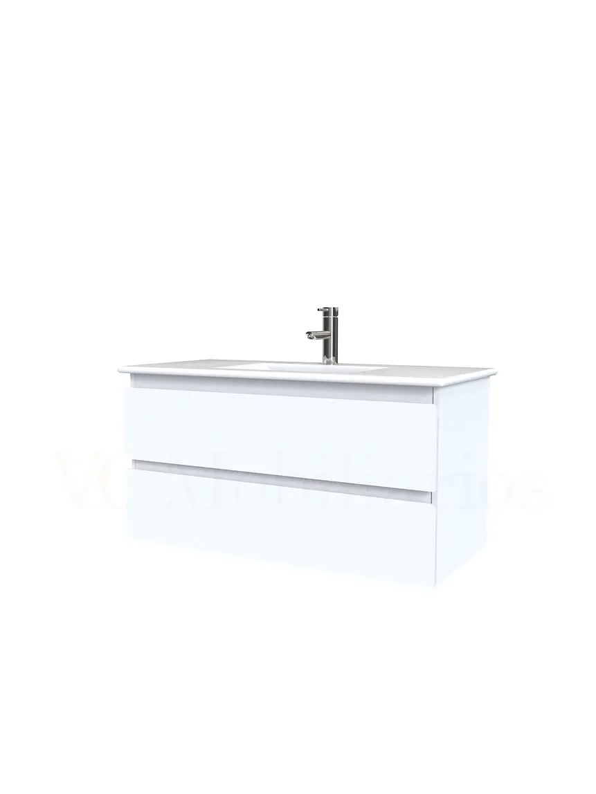 Mueble vanitorio aereo con cubierta de loza de 90 cm  /  M3-901-A / Blanco 1