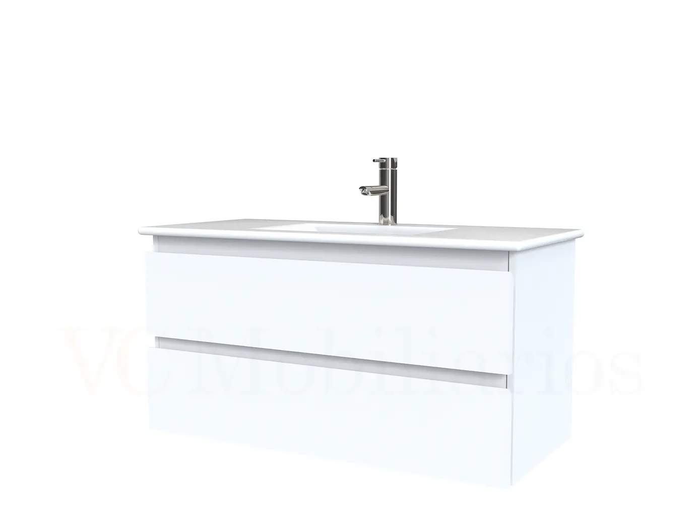 Mueble vanitorio aereo con cubierta de loza de 90 cm  /  M3-901-A / Blanco 1