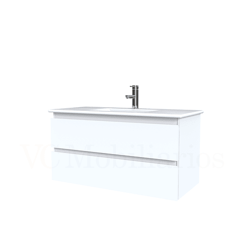 Mueble vanitorio aereo con cubierta de loza de 90 cm  /  M3-901-A / Blanco
