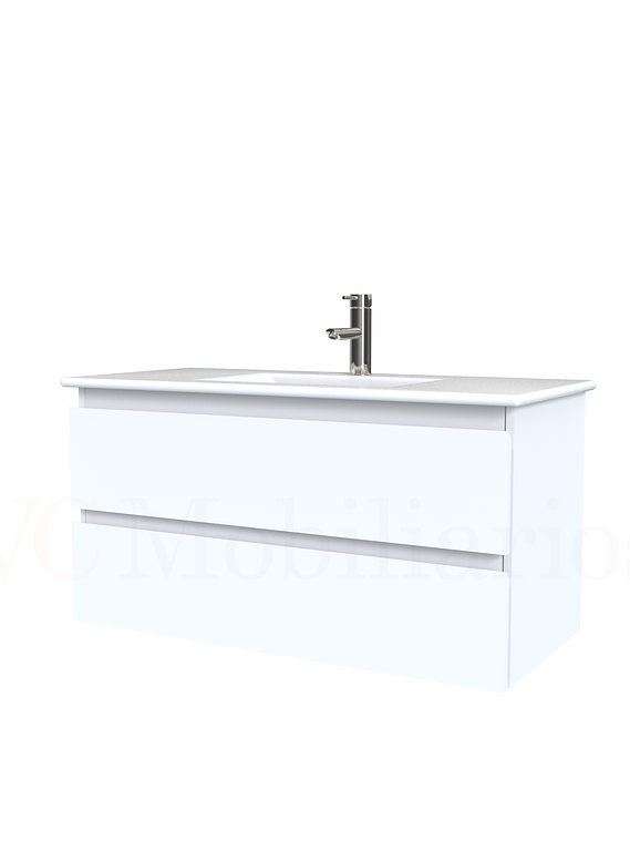 Mueble vanitorio aereo con cubierta de loza de 90 cm  /  M3-901-A / Blanco 1