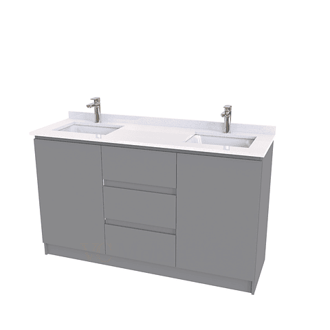 Mueble vanitorio Doble al piso con cubierta de cuarzo  de 150 cm /  M2-1534 -D / Carbon