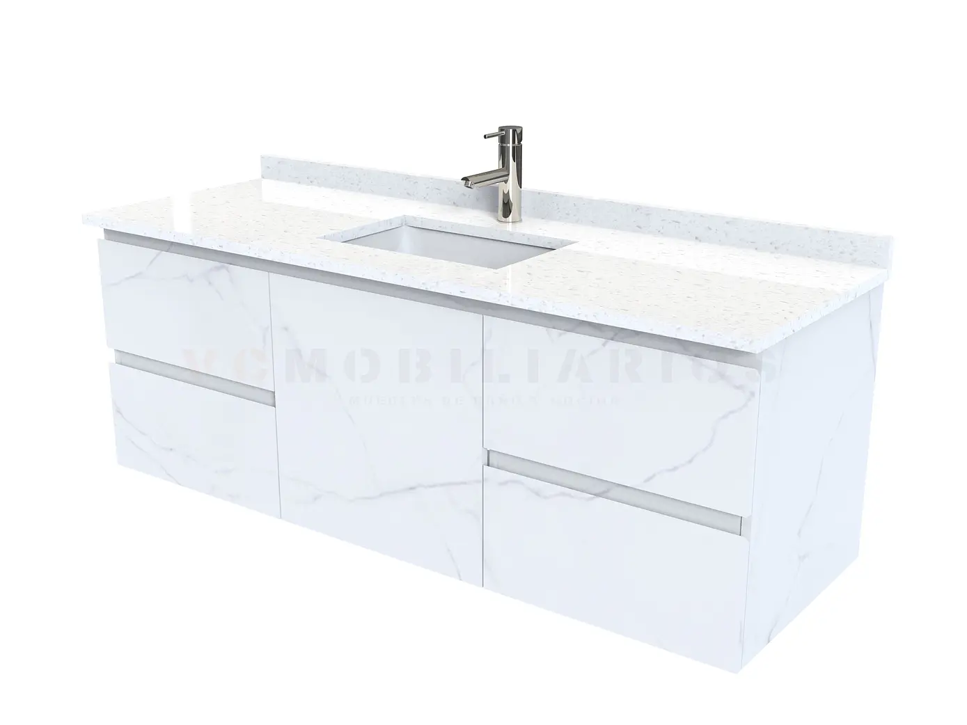 Mueble vanitorio aereo de 140 cm con cubierta de cuarzo / M2-1438-A / Marmara 1