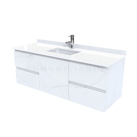 Mueble vanitorio aereo de 140 cm con cubierta de cuarzo / M2-1438-A / Marmara