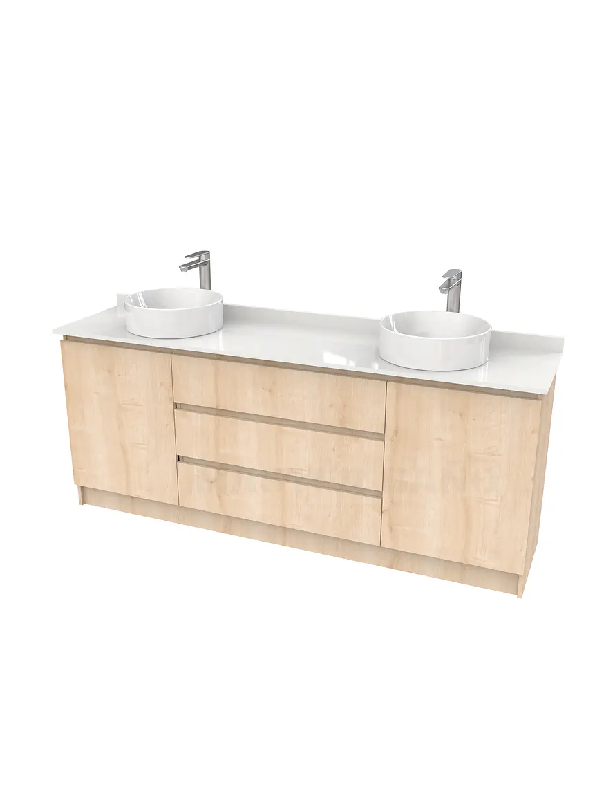 Mueble vanitorio al piso doble para lavamanos de sobreponer de 190cm /  M2-1938-DP / Rustico 1