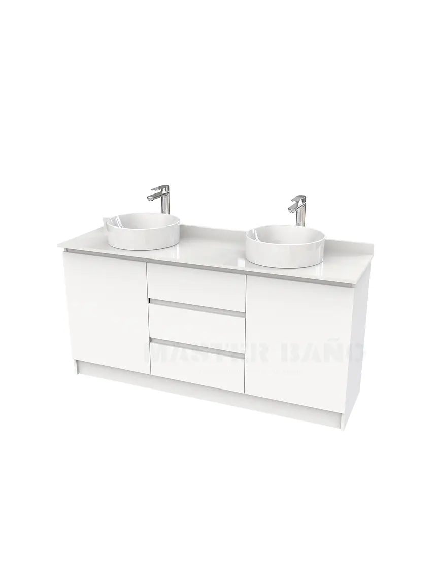 Mueble vanitorio al piso doble para lavamanos de sobreponer de 140cm /  M2-1438-DP / Blanco 1