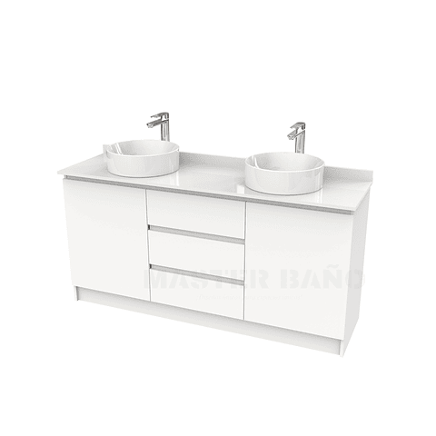Mueble vanitorio al piso doble para lavamanos de sobreponer de 140cm /  M2-1438-DP / Blanco