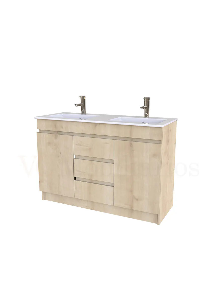 Mueble vanitorio doble al piso de 120 cm con cubierta de loza / M2-1201-D / Rustico 1