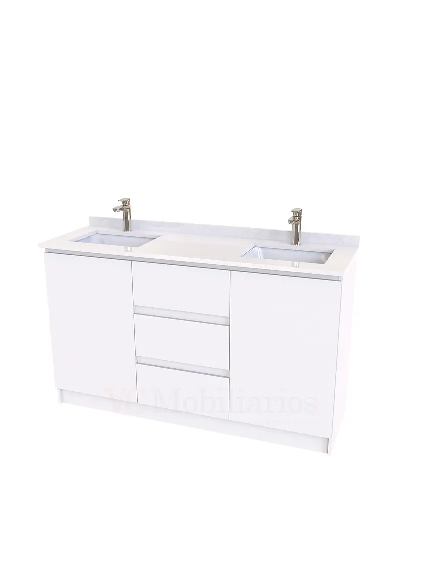Mueble vanitorio Doble al piso con cubierta de cuarzo  de 150 cm /  M2-1534 -D / Blanco 1