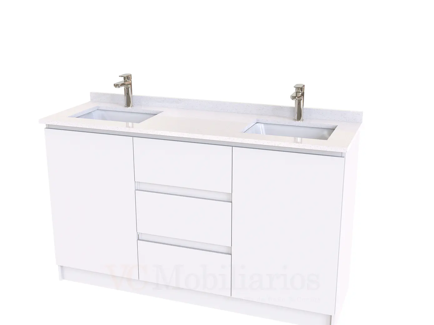 Mueble vanitorio Doble al piso con cubierta de cuarzo  de 150 cm /  M2-1534 -D / Blanco 1
