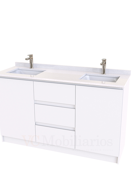 Mueble vanitorio Doble al piso con cubierta de cuarzo  de 150 cm /  M2-1534 -D / Blanco 1