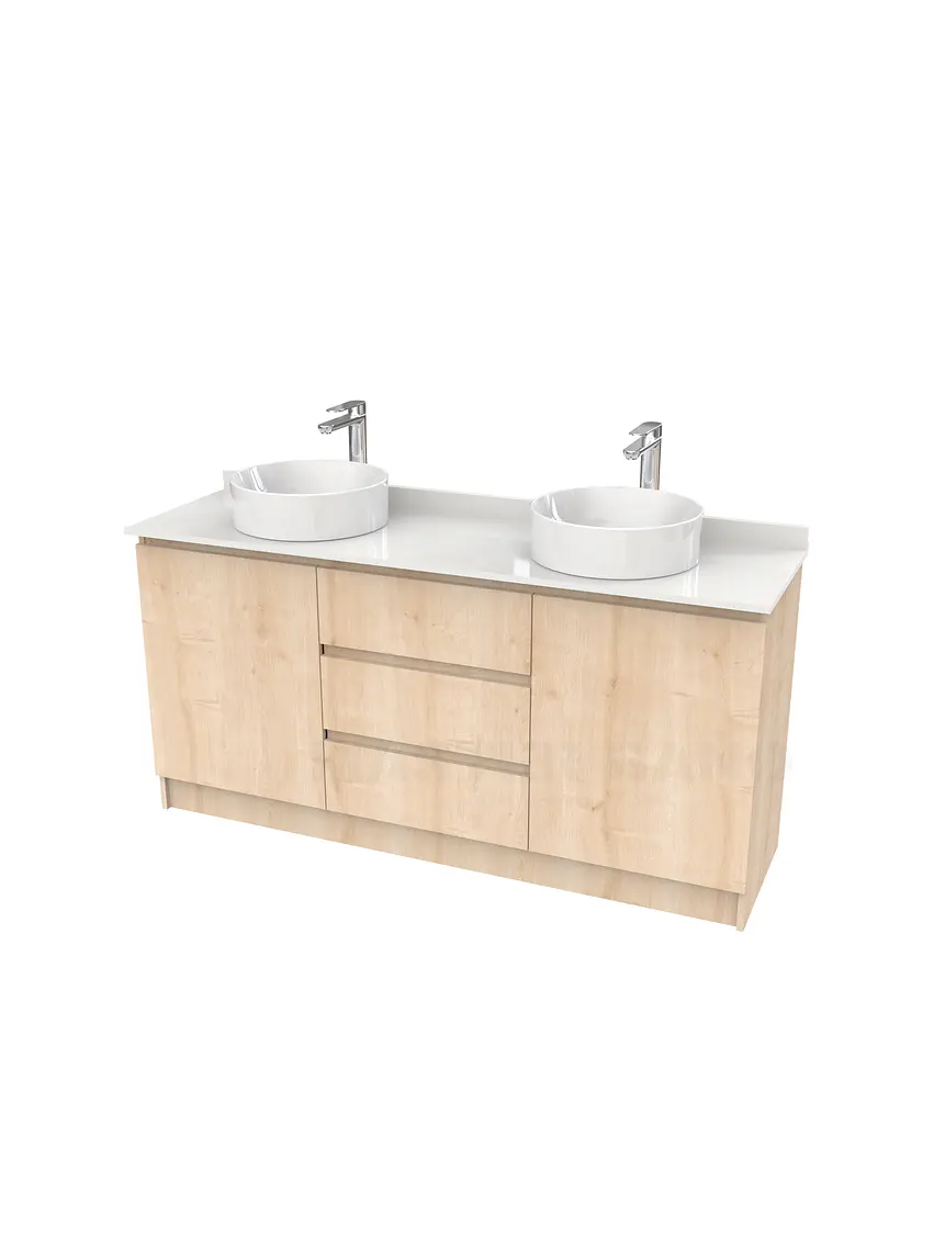 Mueble vanitorio al piso doble para lavamanos de sobreponer de 150cm /  M2-1538-DP / Rustico 1