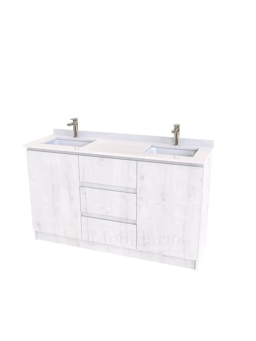 Mueble vanitorio Doble al piso con cubierta de cuarzo  de 140 cm /  M2-1434 -D / Alaska 1