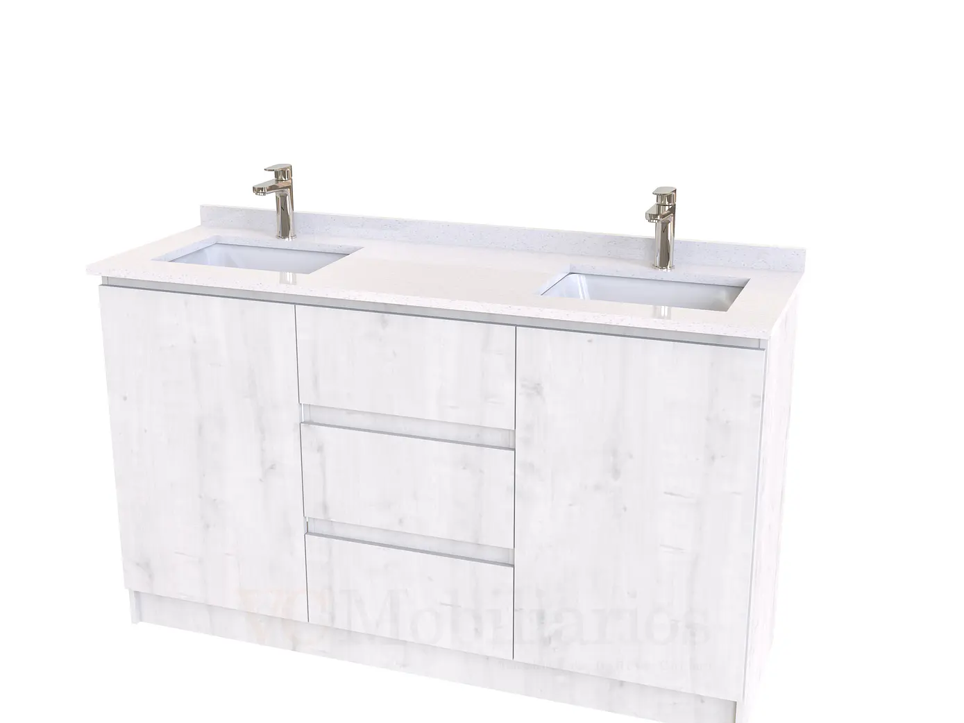 Mueble vanitorio Doble al piso con cubierta de cuarzo  de 140 cm /  M2-1434 -D / Alaska 1