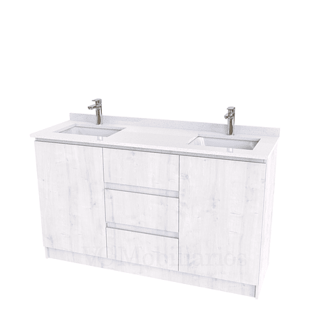 Mueble vanitorio Doble al piso con cubierta de cuarzo  de 140 cm /  M2-1434 -D / Alaska