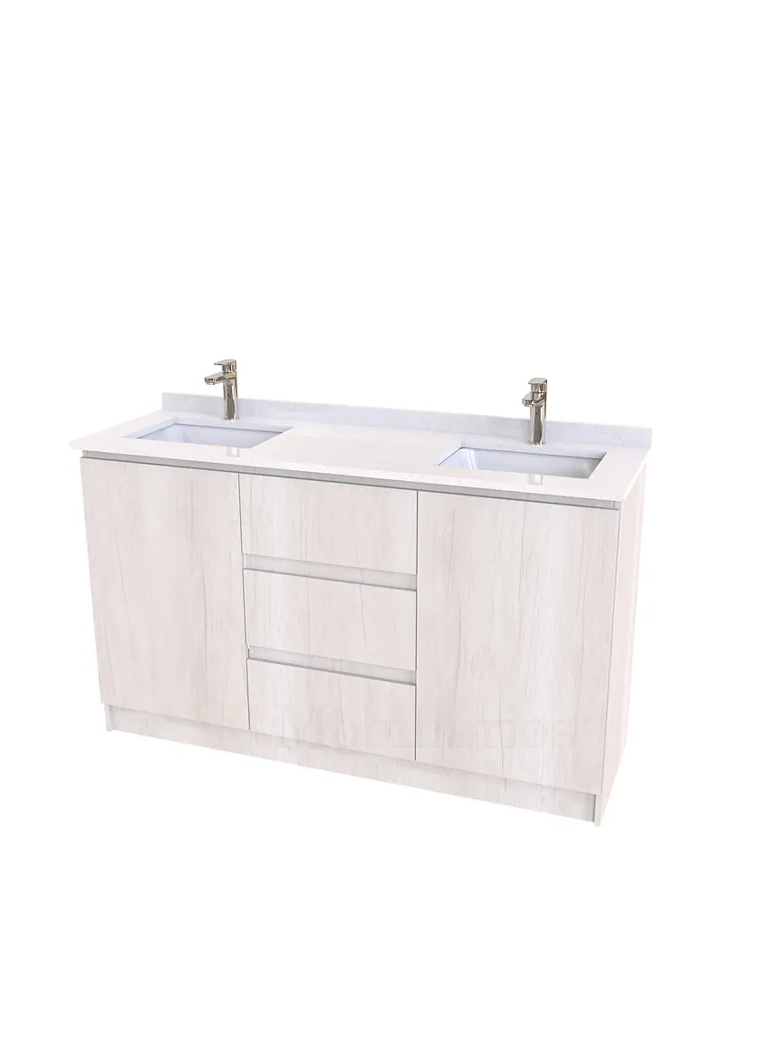 Mueble vanitorio Doble al piso con cubierta de cuarzo  de 140 cm /  M2-1434 -D / Toscana 1