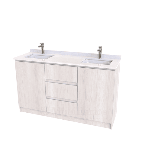 Mueble vanitorio Doble al piso con cubierta de cuarzo  de 140 cm /  M2-1434 -D / Toscana
