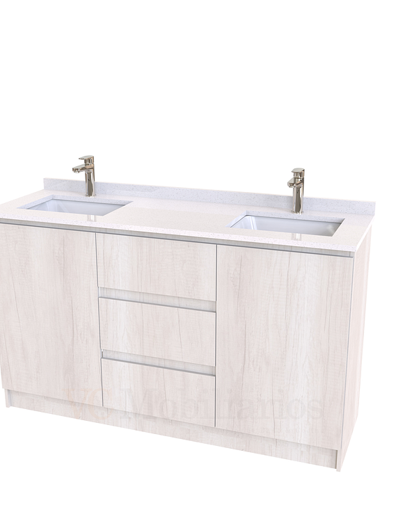 Mueble vanitorio Doble al piso con cubierta de cuarzo  de 140 cm /  M2-1434 -D / Toscana 1