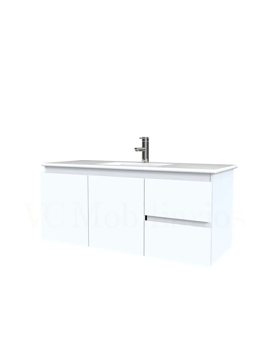 Mueble vanitorio aereo con cubierta de loza de 100 cm / M2-1001-A / Blanco 2