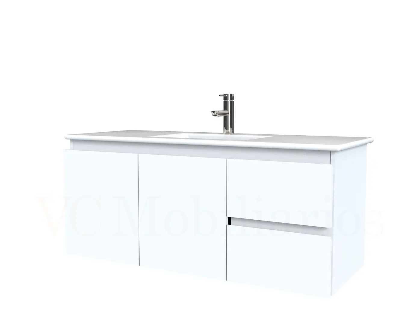 Mueble vanitorio aereo con cubierta de loza de 100 cm / M2-1001-A / Blanco 2