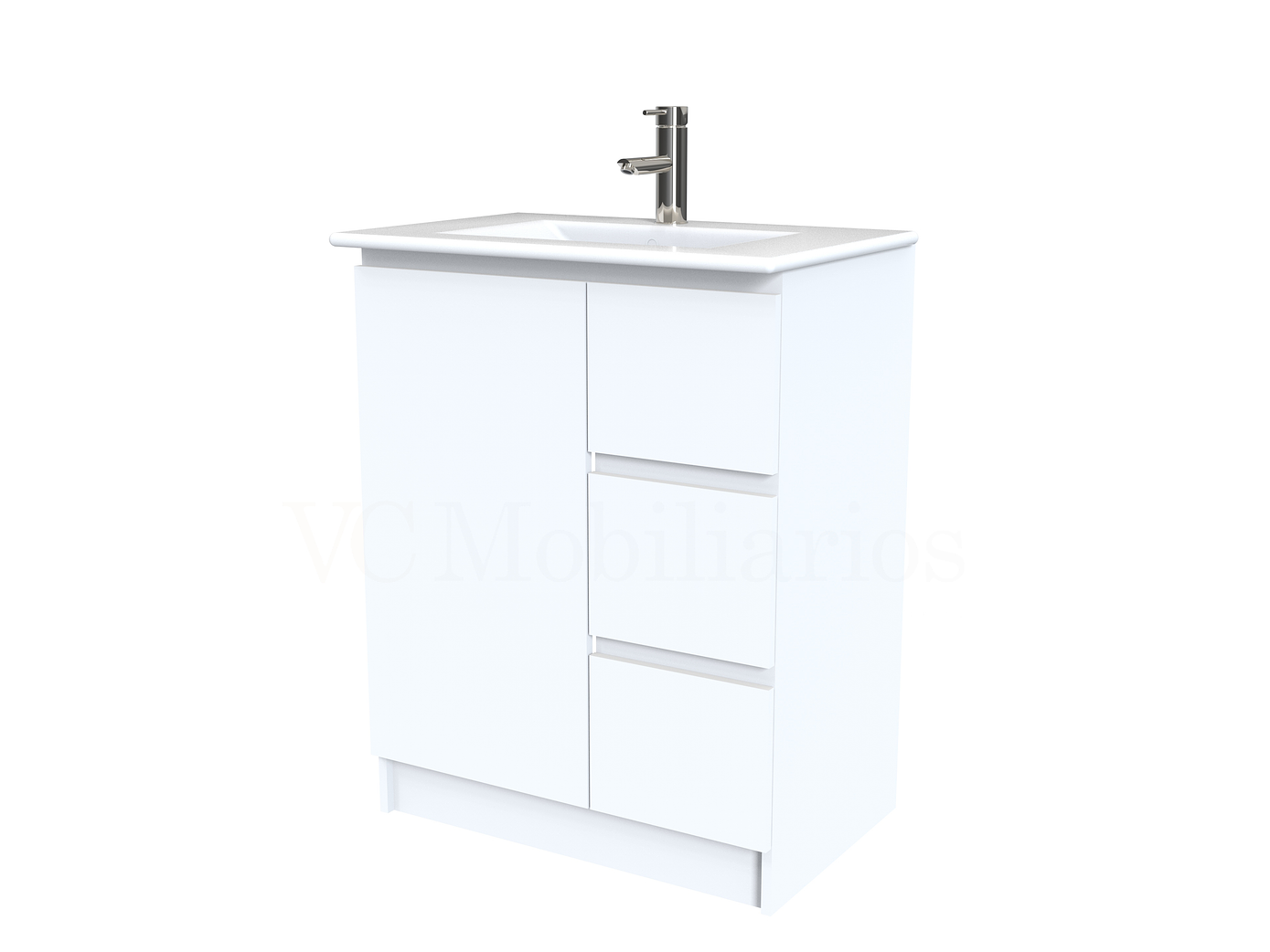 Mueble vanitorio al piso  de 60  cm con cubierta de loza M2-601  / Blanco 1