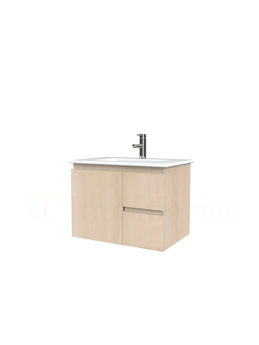 Mueble vanitorio aereo con cubierta de loza de 60 cm  /  M2-601-A / Rustico 1