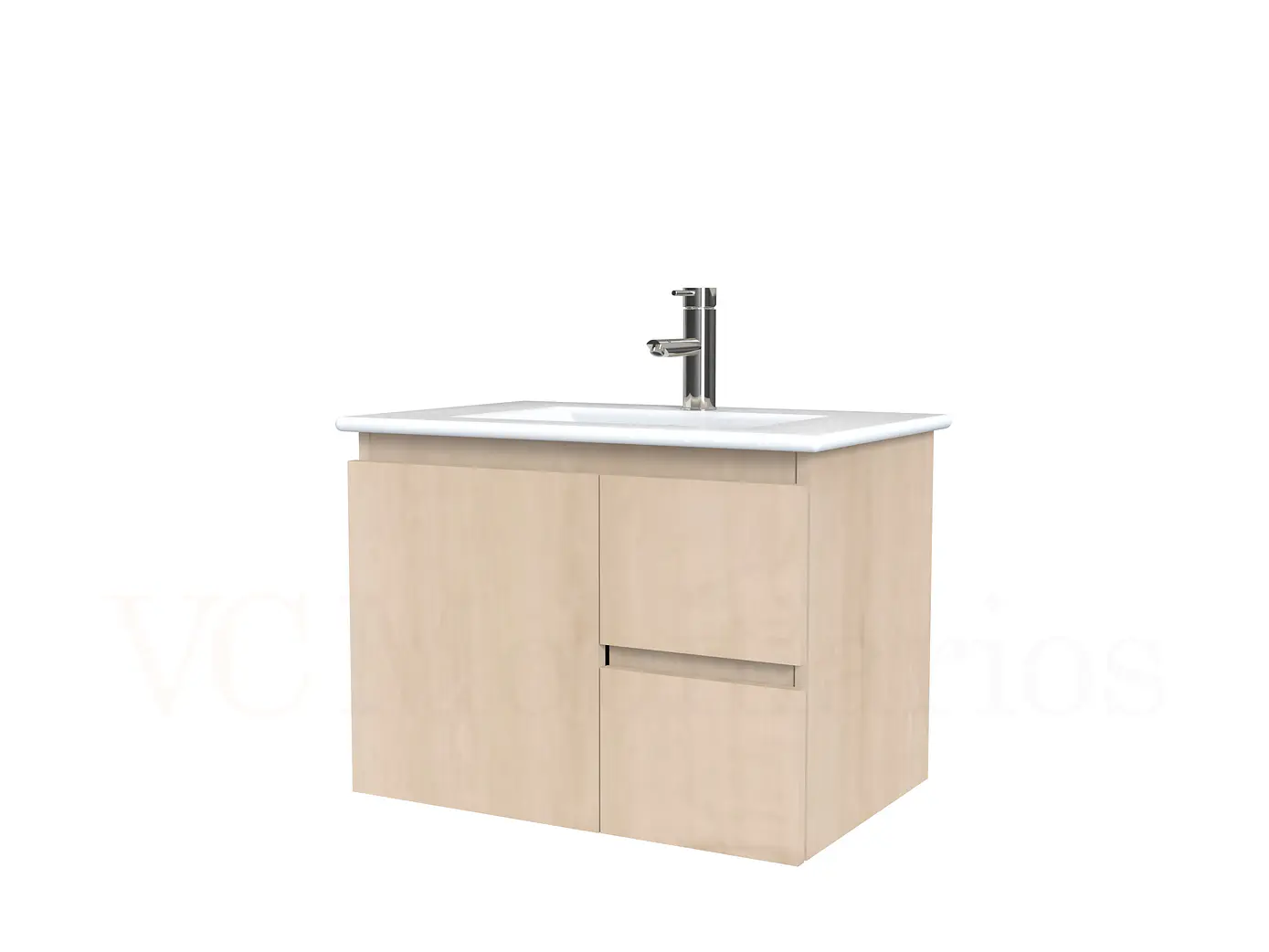 Mueble vanitorio aereo con cubierta de loza de 60 cm  /  M2-601-A / Rustico 1