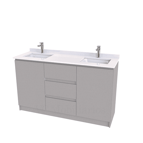 Mueble vanitorio Doble al piso con cubierta de cuarzo  de 140 cm /  M2-1434 -D / Notte