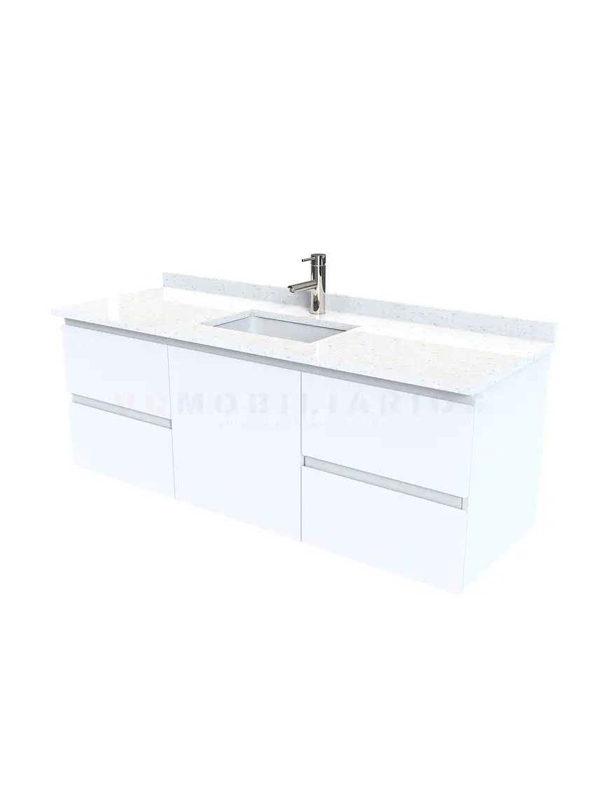 Mueble vanitorio aereo de 140 cm con cubierta de cuarzo / M2-1438-A / Blanco 1