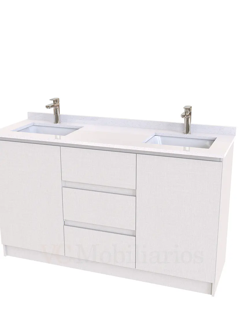 Mueble vanitorio Doble al piso con cubierta de cuarzo  de 140 cm /  M2-1434 -D / Giorno 1