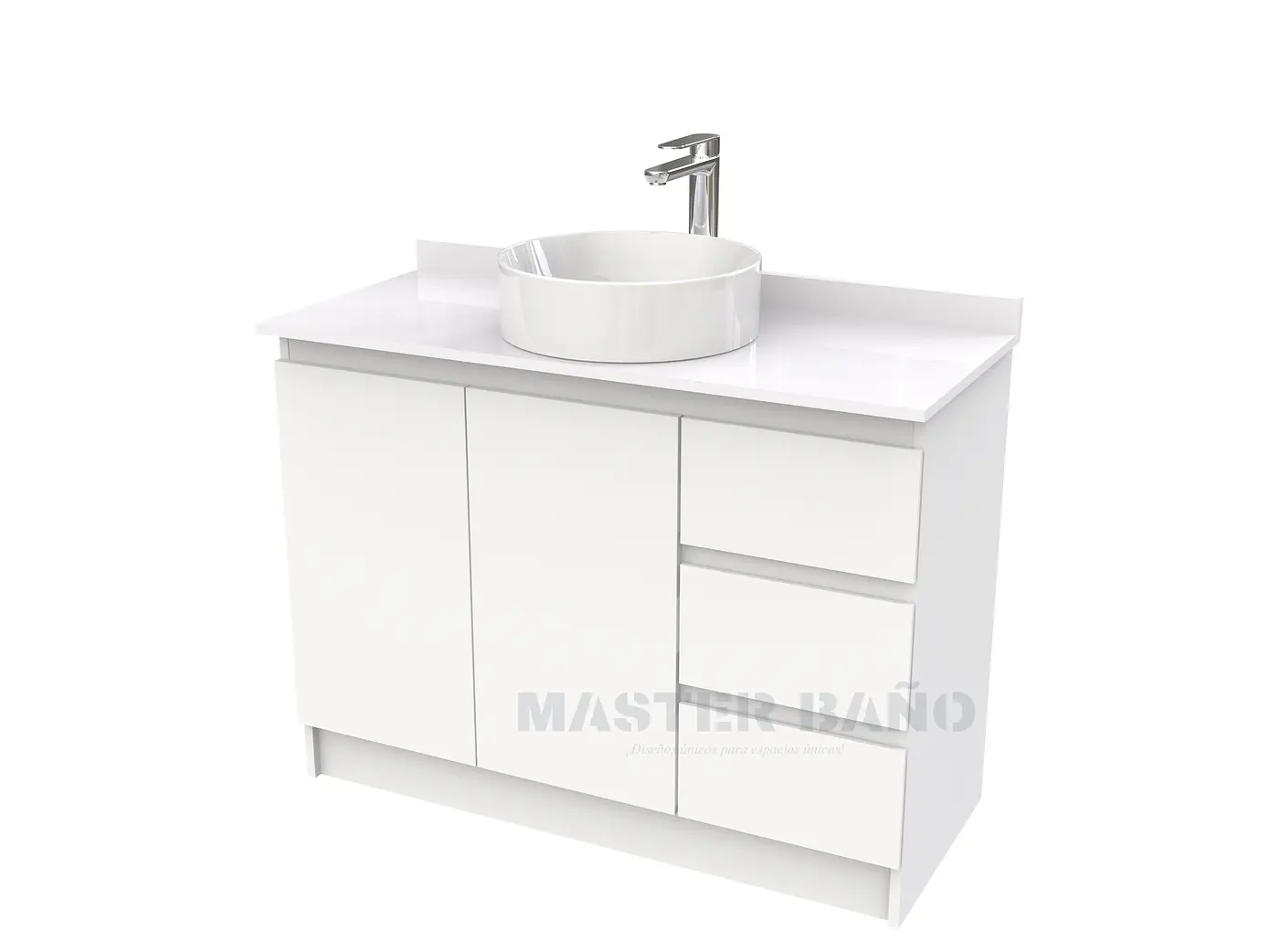 Mueble Vanitorio al piso para lavamanos sobreponer simple de 100 cm M2-1030-SPA / Blanco 1
