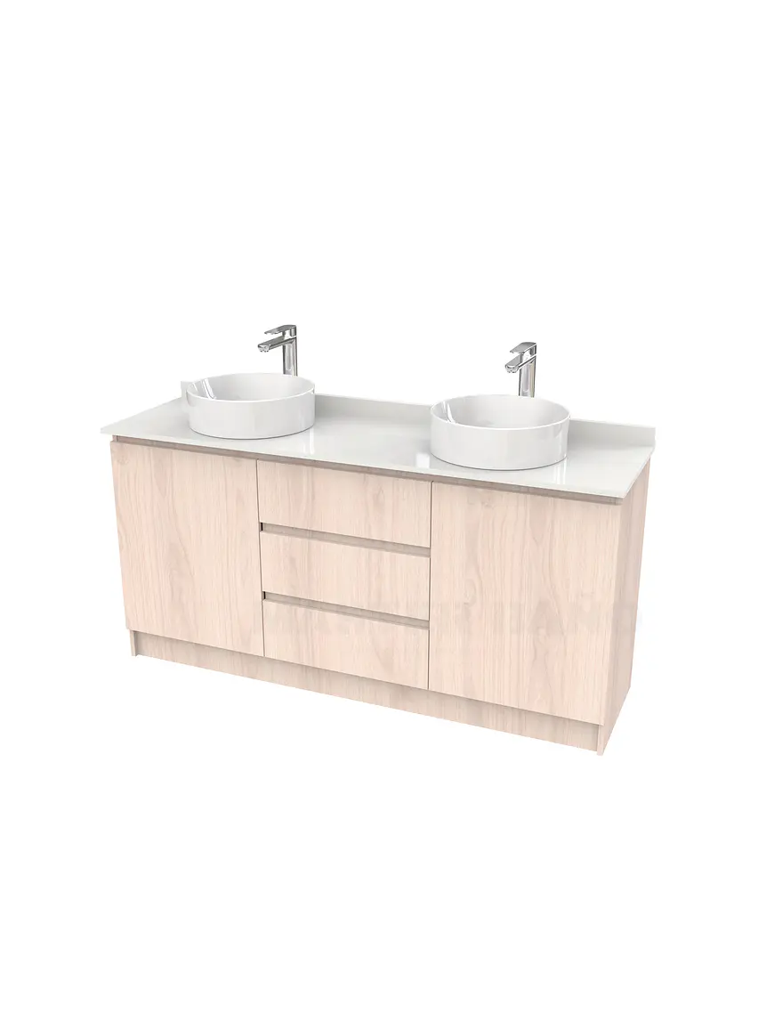 Mueble vanitorio al piso doble para lavamanos de sobreponer de 150cm /  M2-1538-DP / Nougat 1
