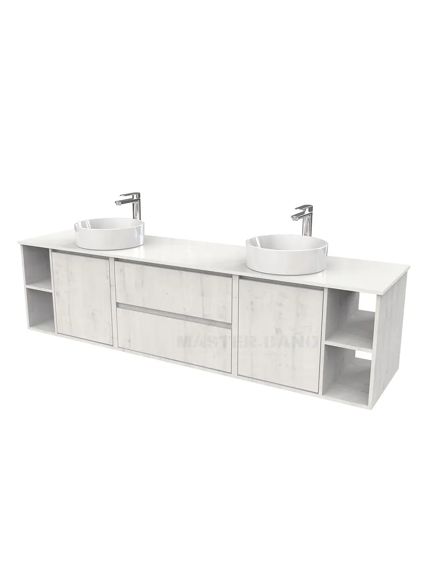 Mueble Vanitorio aereo para lavamanos sobreponer doble  de 200cm / M3-2034 -SPD / Alaska 1
