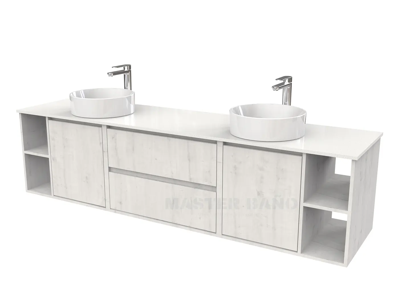 Mueble Vanitorio aereo para lavamanos sobreponer doble  de 200cm / M3-2034 -SPD / Alaska 1